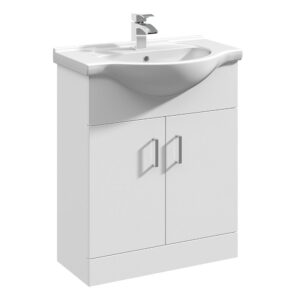 650mm Basin Unit With Curved Bowl - Gloss White