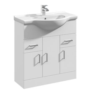 750mm Basin Unit With Curved Bowl - Gloss White