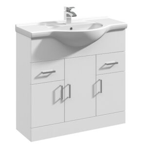 850mm Basin Unit With Curved Bowl - Gloss White
