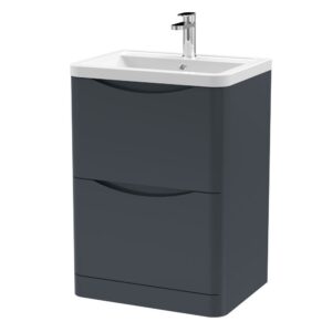 600mm Floor Standing 2 Drawer Vanity Unit & Ceramic Basin - Soft Black