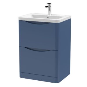 600mm Floor Standing 2 Drawer Vanity Unit & Ceramic Basin - Satin Blue