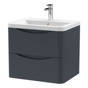 600mm Wall Hung 2 Drawer Vanity Unit & Ceramic Basin - Soft Black