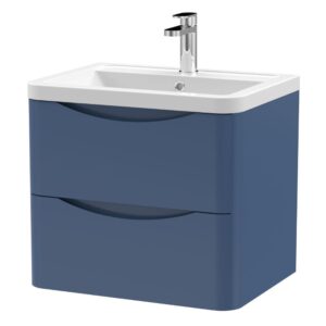 600mm Wall Hung 2 Drawer Vanity Unit & Ceramic Basin - Satin Blue